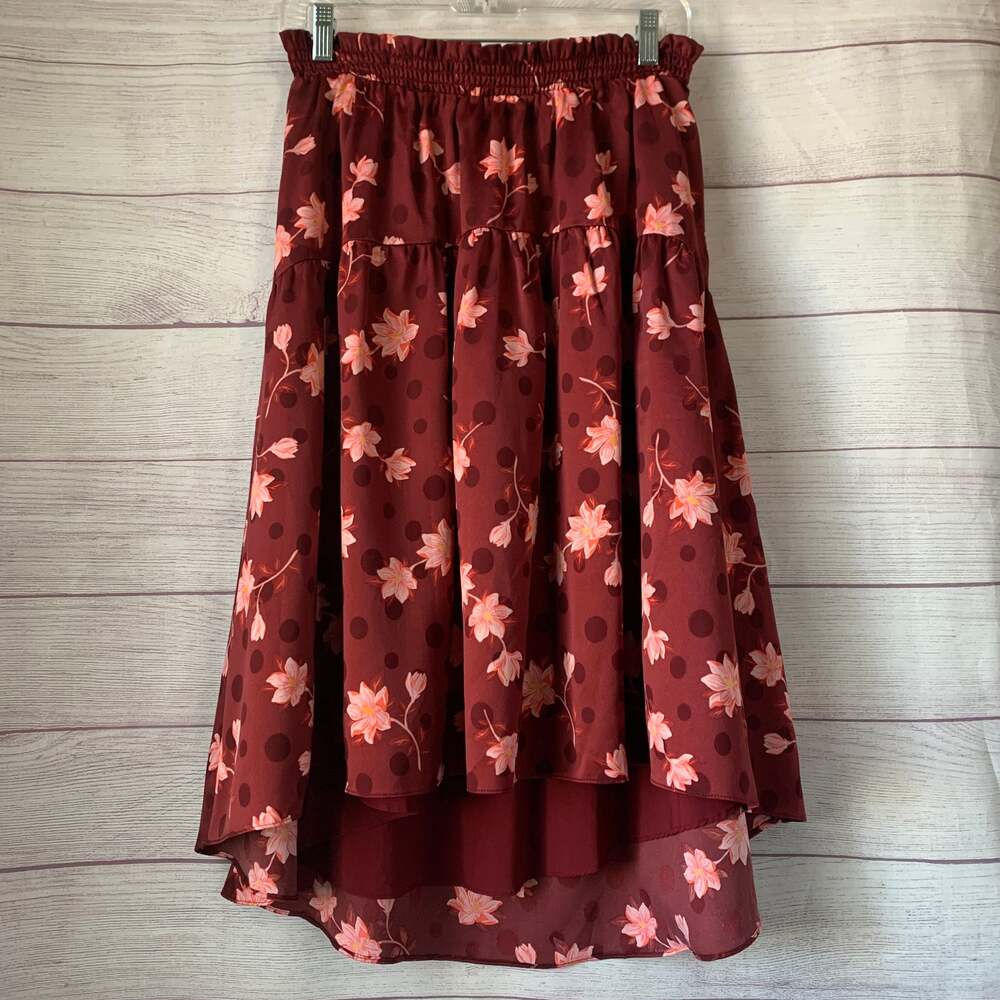 Draper James Burgundy Floral and Polka Dot Skirt High Low Size L
